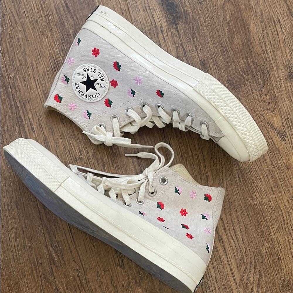Converse Women's High-Top Sneakers - Cream with Floral Design